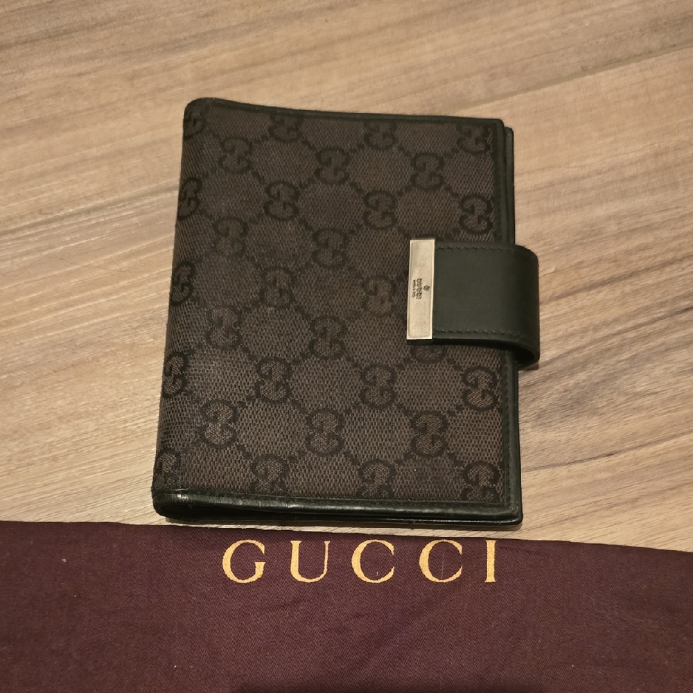 Gucci Black Monogram Agenda Wallet with Silver Hardware